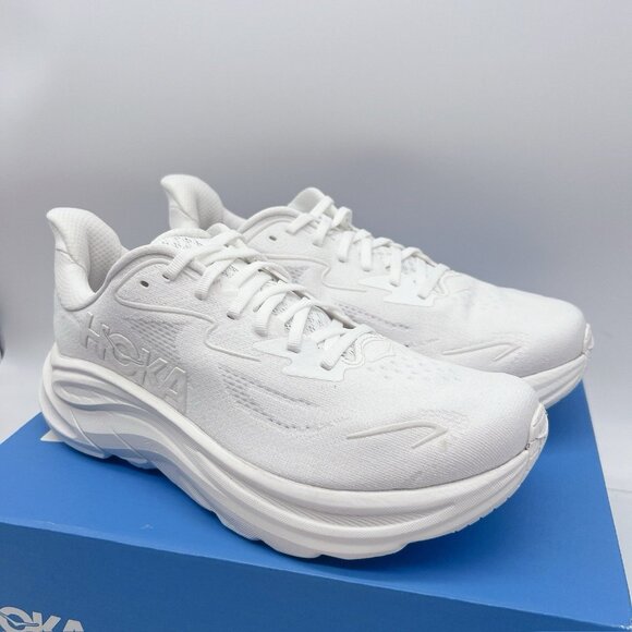 Hoka One One Clifton 10 Running Shoe Sneaker White Womens US 9.5 D Wide - Picture 1 of 13